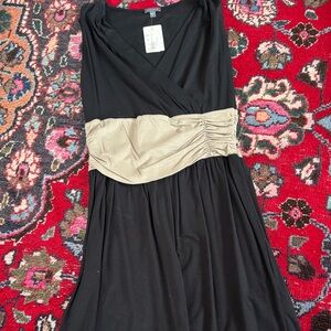 Lilla P Elegant Black Midi Dress with Tan Accent